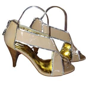 Ted Baker London Nude and Silver Peep Toe Pumps EU Size 37 US 6.5